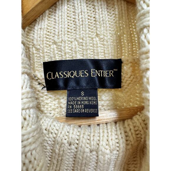 Classiques Entiner 100% Merino Wool Cream cable sweater cottagecore fisherman S - Picture 4 of 8